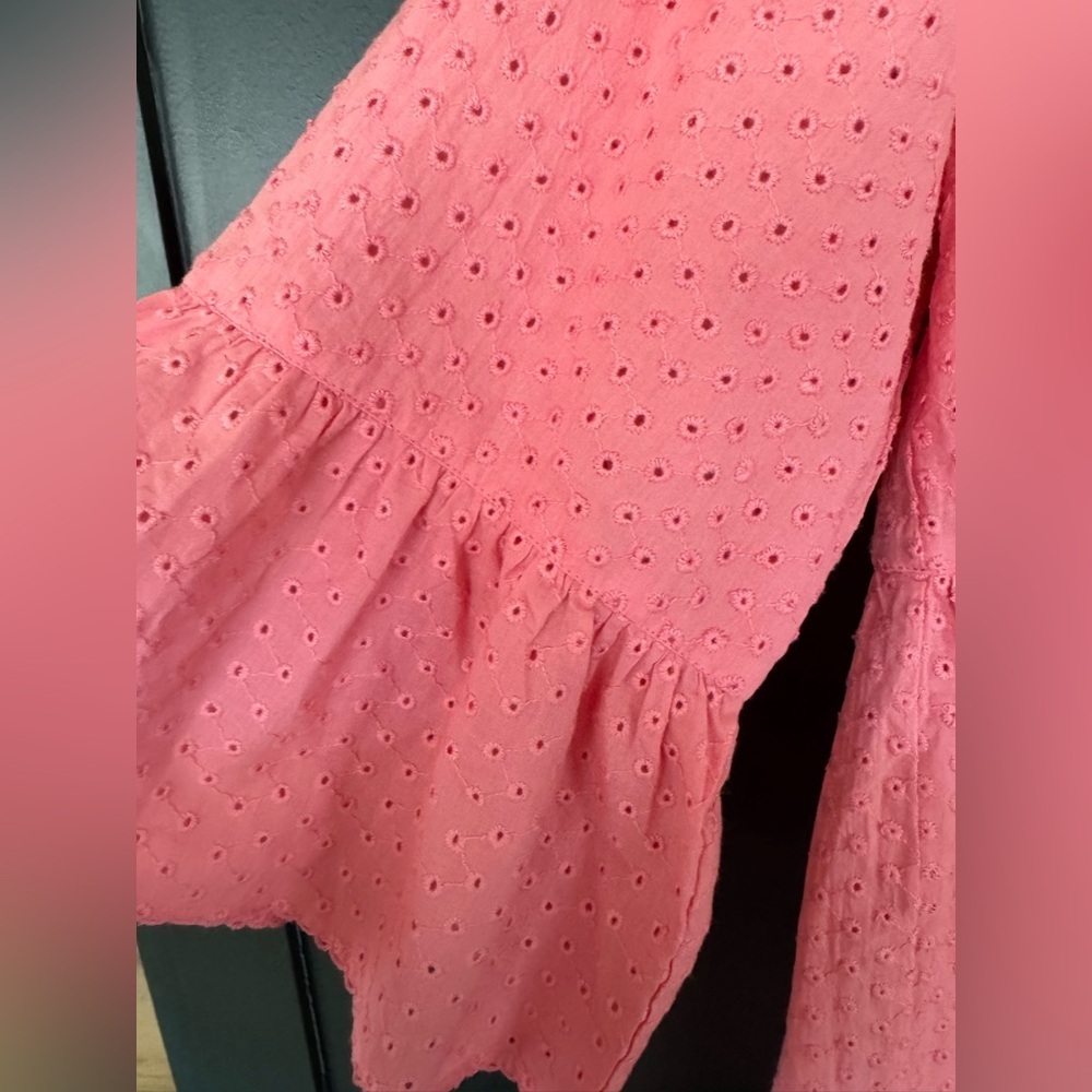 TAJ by Sabrina Crippa NWT Oversized Pink Eyelet Tiered Dress Resort Boho Size S - Picture 6 of 11